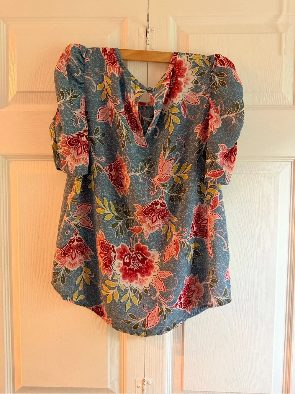 LOFT Blue Floral Puff-Sleeve Blouse